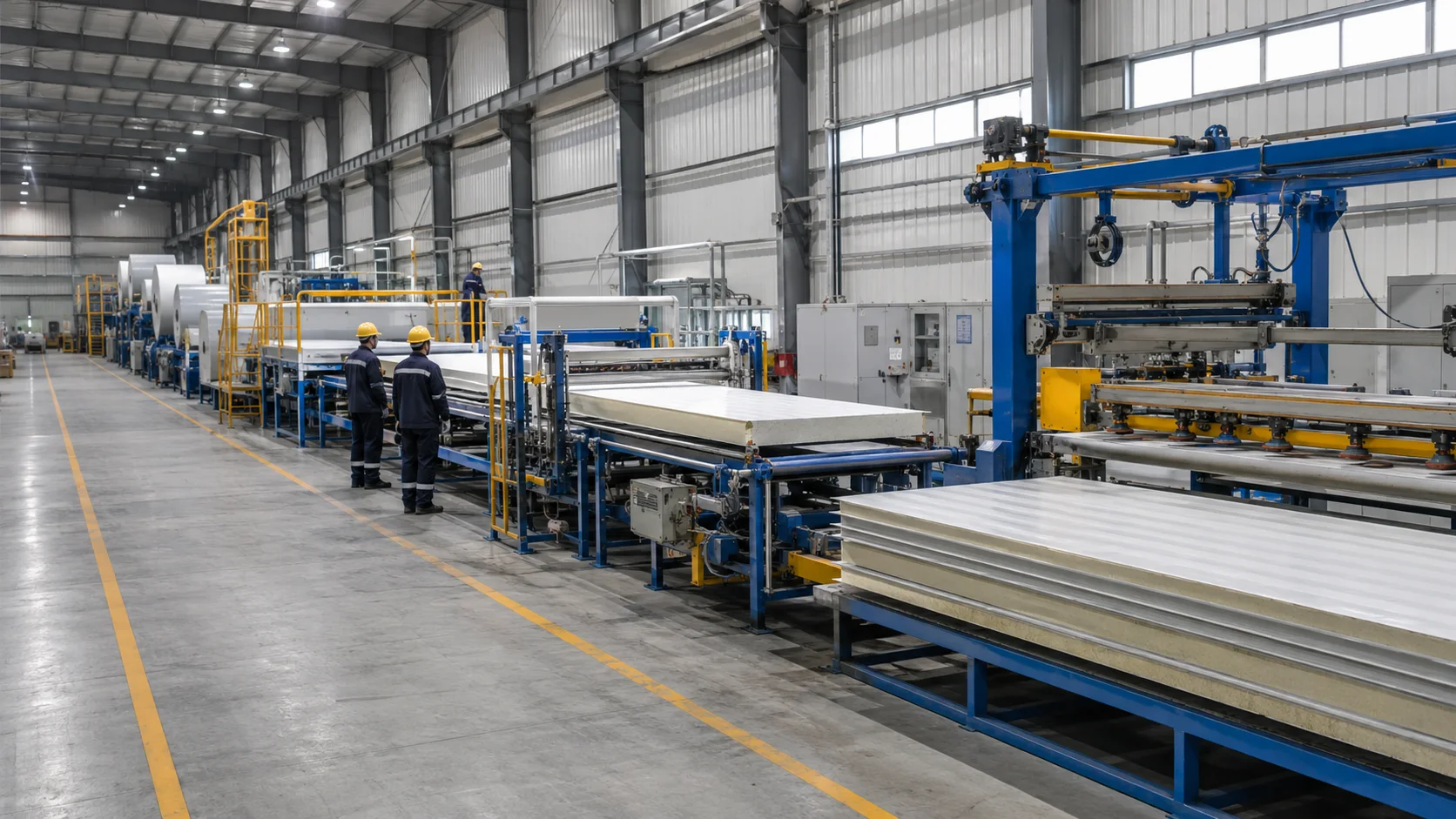 Continuous sandwich panel production line inside the LIAOHE factory